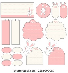 Cute blank paper notes. Stationery organizer set. Scrapbook notes and memo schedule.Printable planner stickers. To Do List sticky note pad. Digital planning element. Vector illustration.