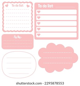 Cute blank paper notes. Stationery organizer set. Scrapbook notes and memo schedule.Printable planner stickers. To Do List sticky note pad. Digital planning element. Vector illustration.