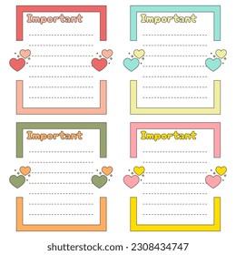 Cute blank paper notes. Stationery organizer set. Scrapbook notes and memo schedule.Printable planner stickers. To Do List sticky note pad. Digital planning element. Vector illustration.