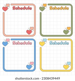 Cute blank paper notes. Stationery organizer set. Scrapbook notes and memo schedule.Printable planner stickers. To Do List sticky note pad. Digital planning element. Vector illustration.