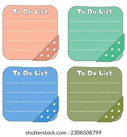 Cute blank paper notes. Stationery organizer set. Scrapbook notes and memo schedule.Printable planner stickers. To Do List sticky note pad. Digital planning element. Vector illustration.
