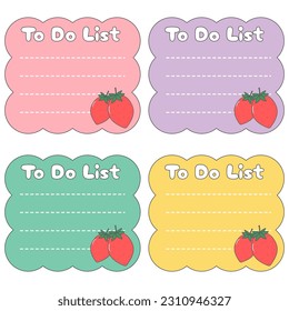 Cute blank paper notes. Stationery organizer set. Scrapbook notes and memo schedule.Printable planner stickers. To Do List sticky note pad. Digital planning element. Vector illustration.