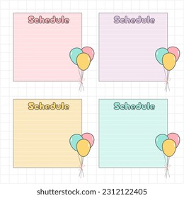 Cute blank paper notes. Stationery organizer set. Scrapbook notes and memo schedule.Printable planner stickers. To Do List sticky note pad. Digital planning element. Vector illustration.