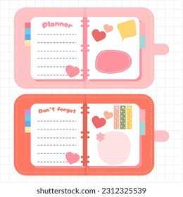 Cute blank paper notes. Stationery organizer set. Scrapbook notes and memo schedule.Printable planner stickers. To Do List sticky note pad. Digital planning element. Vector illustration.