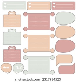 Cute blank paper notes. Stationery organizer set. Scrapbook notes and memo schedule.Printable planner stickers. To Do List sticky note pad. Digital planning element. Vector illustration.