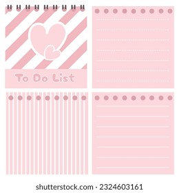 Cute blank paper notes. Stationery organizer set. Scrapbook notes and memo schedule.Printable planner stickers. To Do List sticky note pad. Digital planning element. Vector illustration.