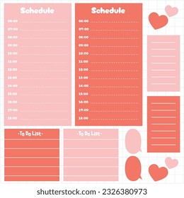 Cute blank paper notes. Stationery organizer set. Scrapbook notes and memo schedule.Printable planner stickers. To Do List sticky note pad. Digital planning element. Vector illustration.