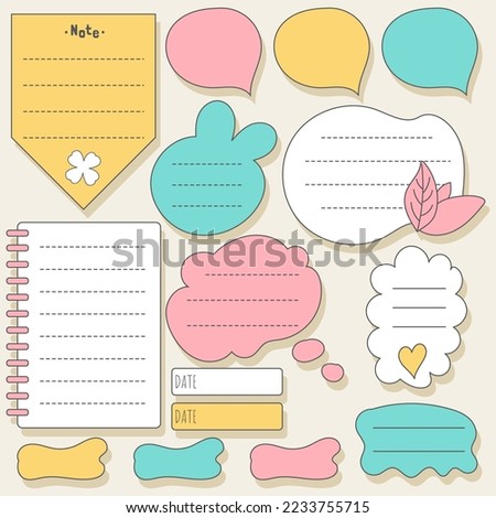 Cute blank paper notes. Stationery organizer set. Scrapbook notes and memo schedule.Printable planner stickers. To Do List sticky note pad. Digital planning element. Vector illustration.