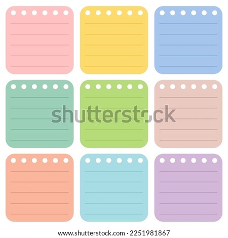 Cute blank paper notes. Stationery organizer set. Scrapbook notes and memo schedule.Printable planner stickers. To Do List sticky note pad. Digital planning element. Vector illustration.