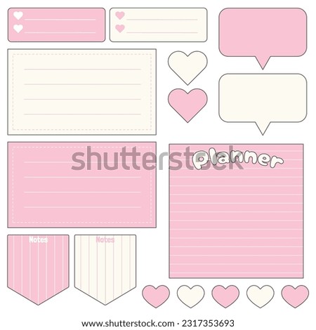 Cute blank paper notes. Stationery organizer set. Scrapbook notes and memo schedule.Printable planner stickers. To Do List sticky note pad. Digital planning element. Vector illustration.