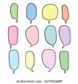 CUTE BLANK SPEECH BUBBLE COLORFUL SET, EMPTY DOODLE CHAT - VECTOR