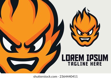 Cute Blaze Icon Badge Emblem, Fire Mascot Head Logo for Sport and Esport, Flame Template