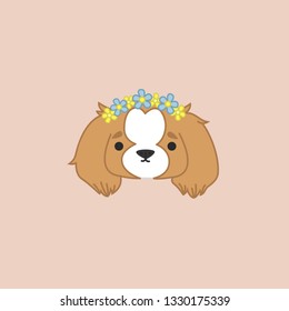 Cute Blenheim Cavalier King Charles Spaniel Dog Illustration Head