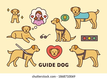 Cute blind guide dog icon. flat design style minimal vector illustration.