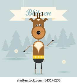 Cute Blitzen the reindeer Christmas Character. Christmas vector illustration