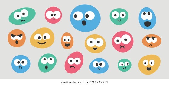 Emojis de blob bonito conjunto de faces com formas de círculo irregulares abstratas e diferentes emoções