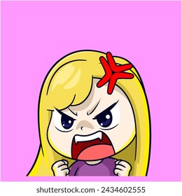 cute blode haired girl feel angry emotion emotes cartoon vector