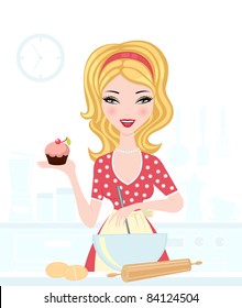 Cute blond baking