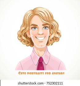 Cute blond men with lush curl hair portrait for avatar isolated on a white background