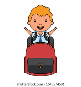 cute blond student boy with schoolbag character vector illustration design