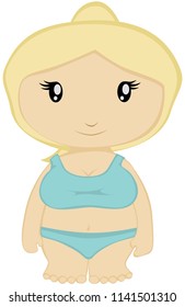 Cute blond tan female beach goer character in a swimsuit.  Part of my Chibi Folk set - Matching characters available. 