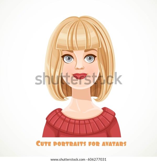 Cute Blond Young Woman Short Hair Stock Vektorgrafik