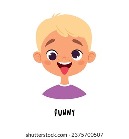 Cute Blonde Boy Show Funny Emotion and Face Expression Vector Illustration