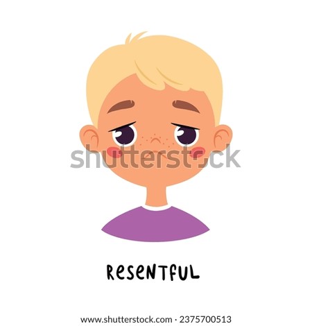 Cute Blonde Boy Show Resentful Emotion and Face Expression Vector Illustration