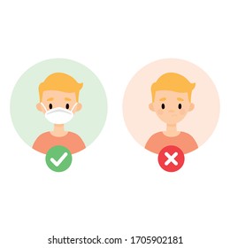 Cute blonde boy wearing a face mask. Set of two images showing how to prevent spreading viruses and bacteria.