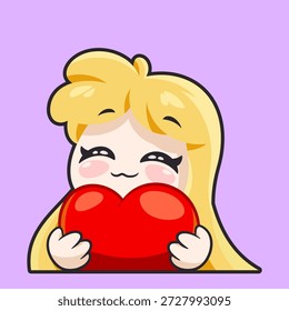 Personagem Loira Bonito Segurando um Coração Vermelho com Amor