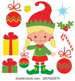 Cute blonde elf girl vector cartoon illustration 