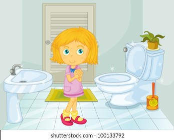 Cute Blonde Girl In The Bathroom