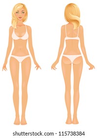 Cute Blonde Girl Body Template Front And Back.
