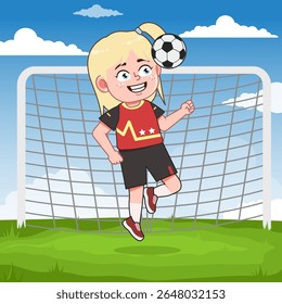 Bonito Loira Menina Personagem de Desenho Animado Jogando Futebol Header