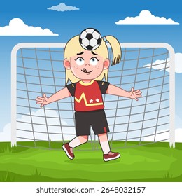 Bonito Loira Menina Personagem de Desenho Animado Jogando Futebol Head Control