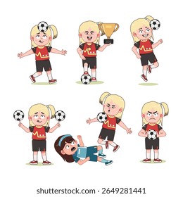 Bonitinho Loira Menina Personagem Jogando Conjunto de Futebol