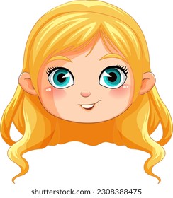 Cute blonde girl cartoon head illustration
