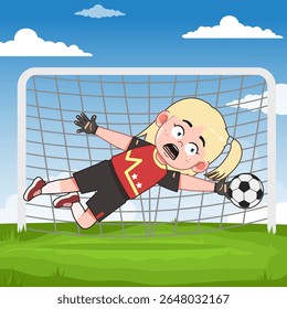Bonito Blonde Menina Personagem Jogando Futebol Penalidade