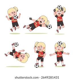 Bonito Blonde Menina Personagem Jogando coleções de futebol