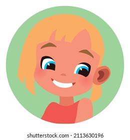 Cute blonde girl head in circle. Kid avatar