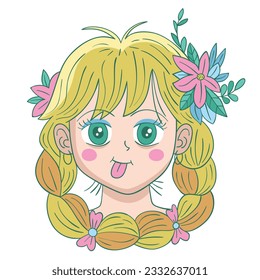 Cute Blonde Girl Head Illustration