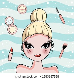 Cute Blonde Girl Makeup Background Stock Vector (Royalty Free ...