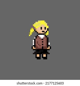 cute blonde girl twintail hairstyle with school outfit in pixel art