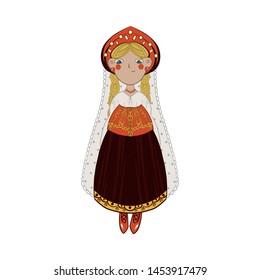 Cute blonde hair girl in national russian dress