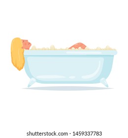 Cute blonde hair girl take a bath in bathroom