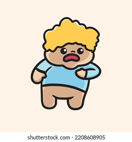 Cute Blonde Hair Man Cartoon Character Mascot Flat Design Cute Funny Fun