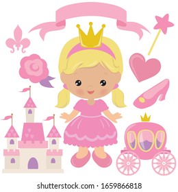 Cute Blonde Princess Vector Cartoon Illustration