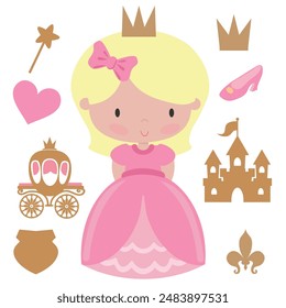 Cute blonde princess vector cartoon illustration