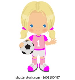 Cute blonde soccer player girl vector cartoon illustration