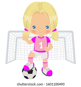 Cute blonde soccer player girl vector cartoon illustration